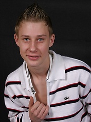 Cute european twink Andre posing naked and shows his long uncut cock