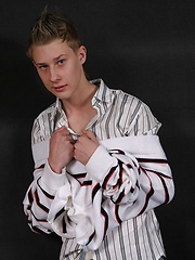 Cute european twink Andre posing naked and shows his long uncut cock