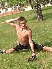 Young handsome twins posing outdoor