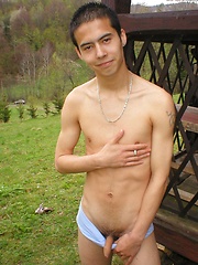 Straight boy Lee posing outdoor