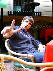 Smoking boy Aidan in the bar