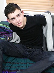 Sexy twink Aaron Aurora stroking his hard cock.