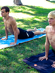 Zac Stevens and Jessie Montgomery do their daily yoga routine